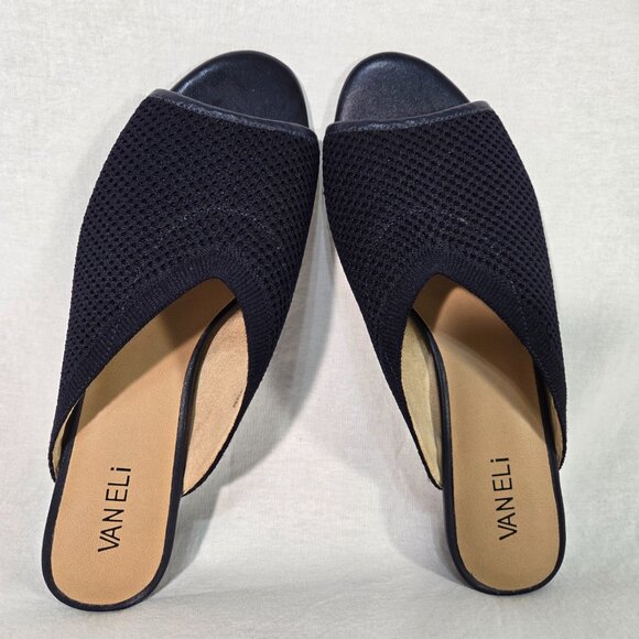 VANELi Finn Minimalist Comfort Blue Stretch Knit Open Toe Heels Size 9.5M New! - Picture 3 of 16